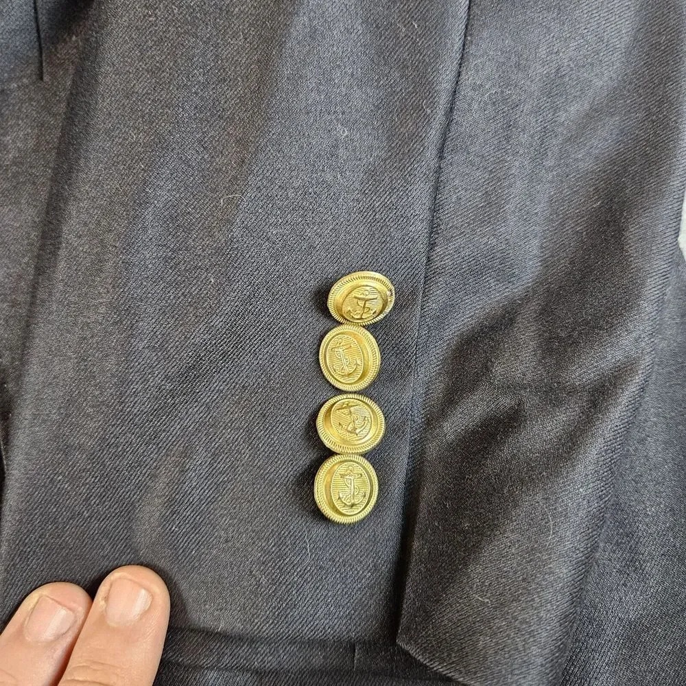J Crew Ludlow Men Sports‎ Coat 44R Black Loro Piana Wool Blazer Gold Button